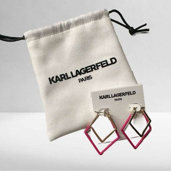Karl Lagerfeld Jewelry - Karl Lagerfeld Paris Neon Pink & Gold Geometric Retro Hoop Earrings